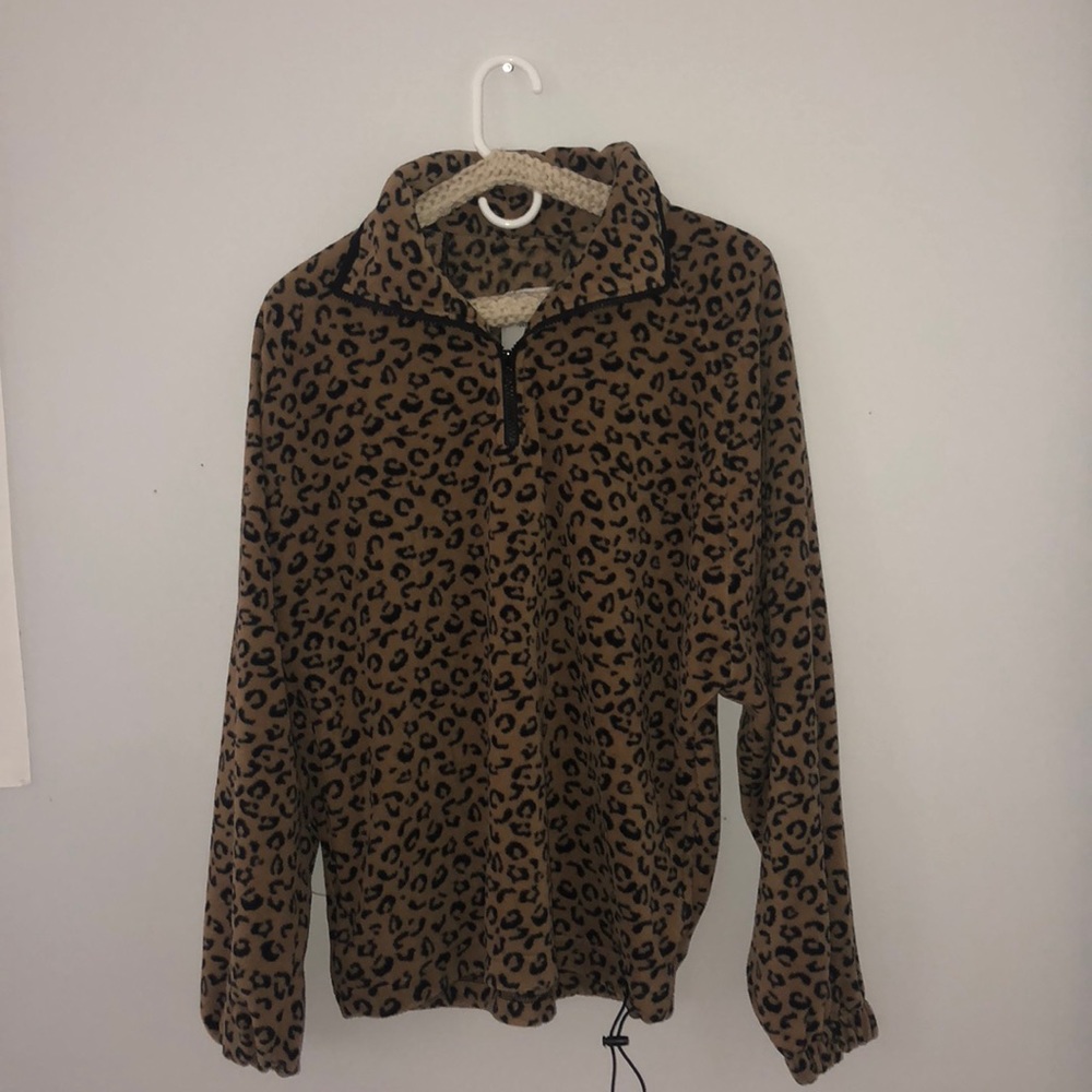 Cheetah Print Quarter Zip Sweatshirt